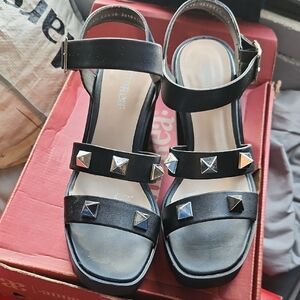 Andrea Fenzi Black Studded Block Heel Sandals